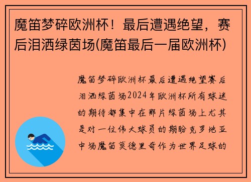 魔笛梦碎欧洲杯！最后遭遇绝望，赛后泪洒绿茵场(魔笛最后一届欧洲杯)