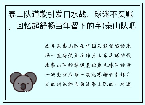泰山队道歉引发口水战，球迷不买账，回忆起舒畅当年留下的字(泰山队吧)