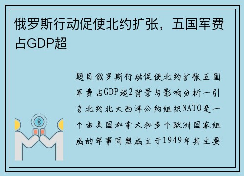 俄罗斯行动促使北约扩张，五国军费占GDP超