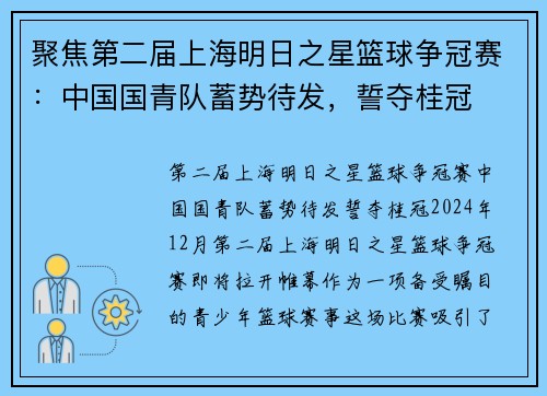 聚焦第二届上海明日之星篮球争冠赛：中国国青队蓄势待发，誓夺桂冠
